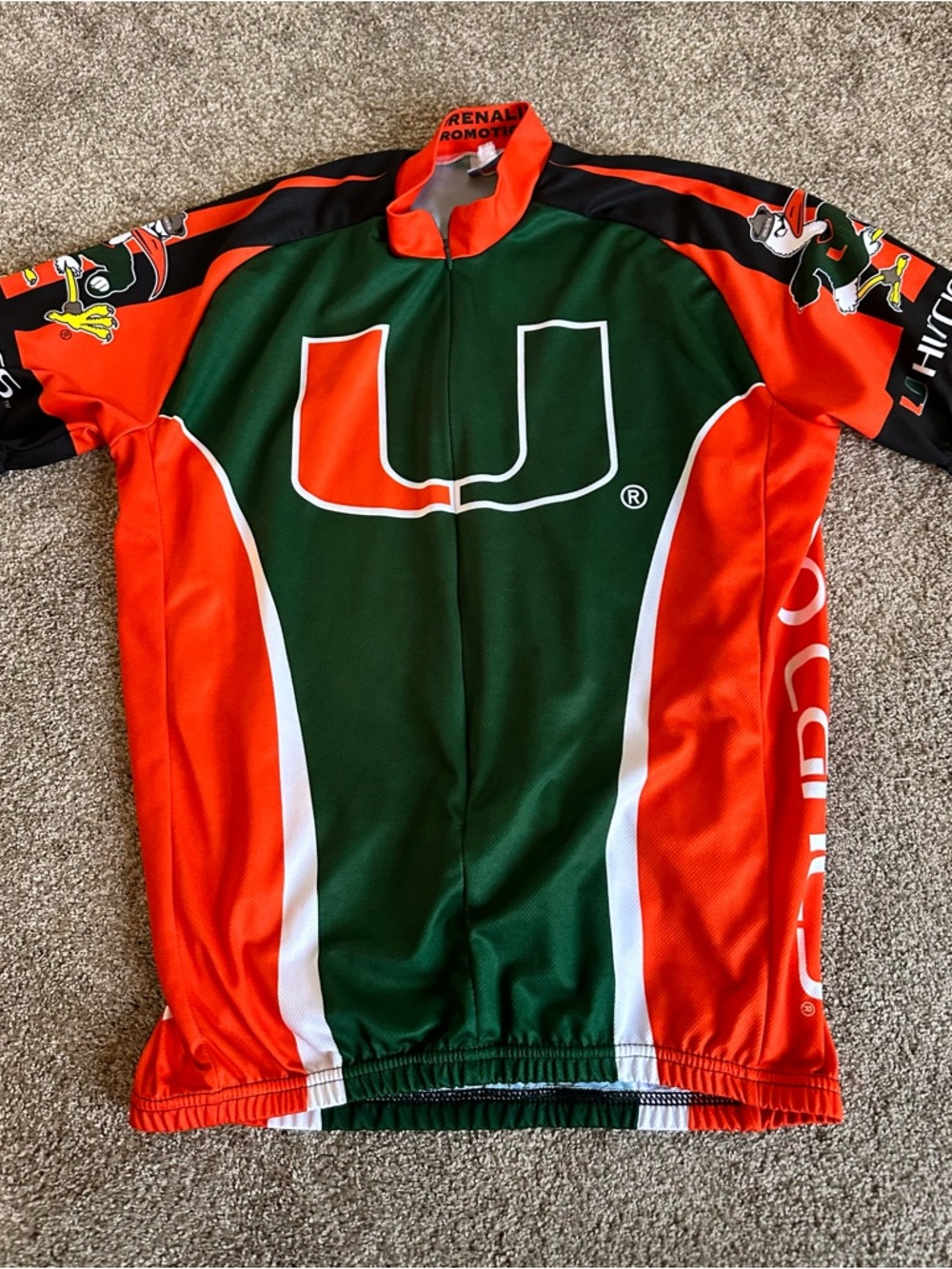 Adrenaline Promotions Miami Hurricanes Cycling Jersey Men’s S/M Bike Shirt